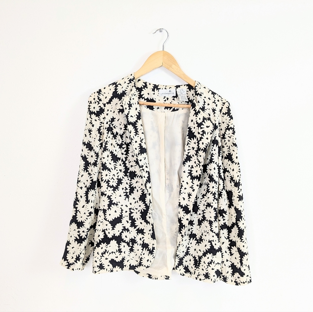 Vintage 00s Silk Daisy Blouse Button Tie Jacket
